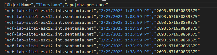 Host Systems Output CSV Screenshot